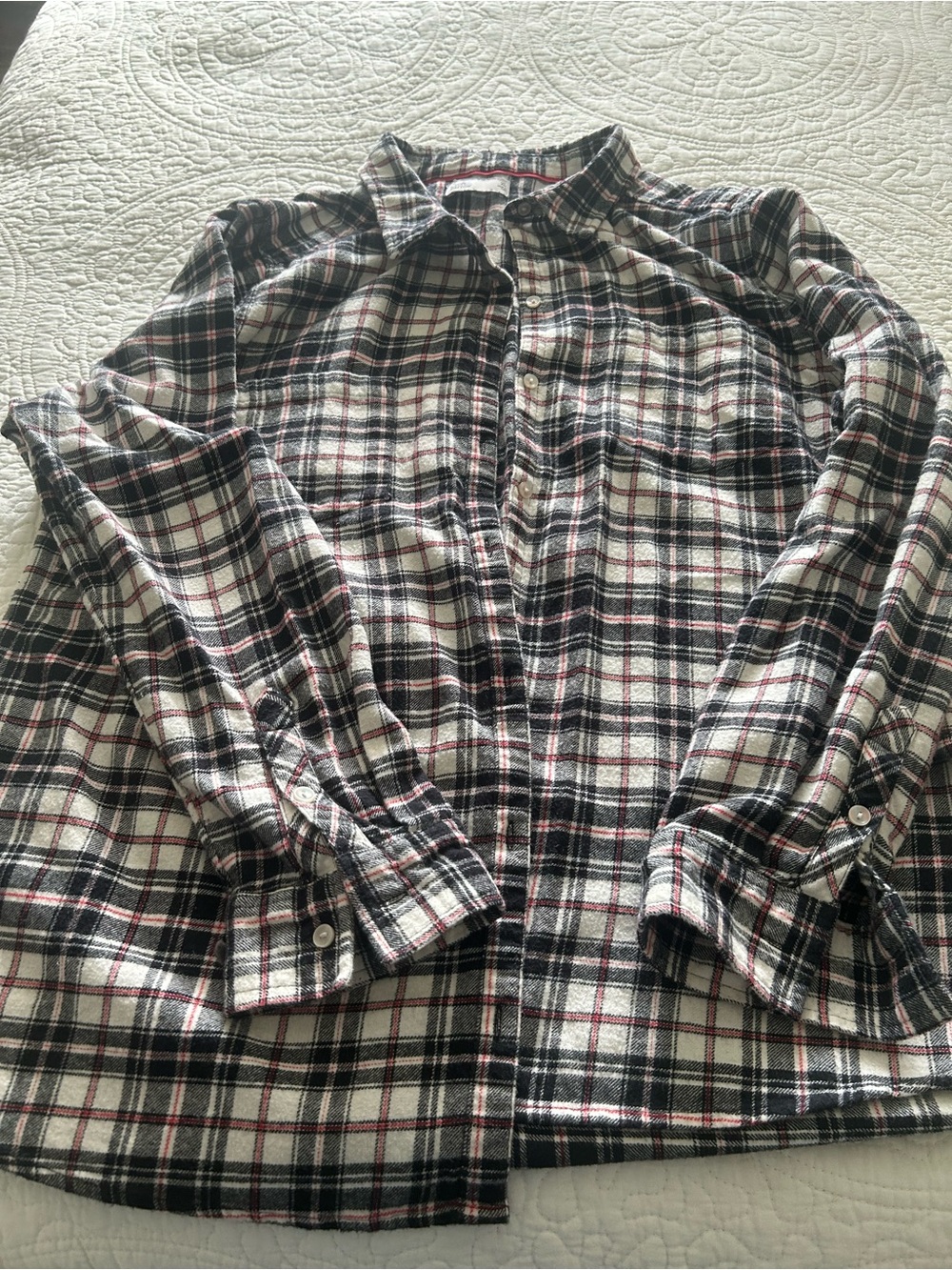 Women’s Plaid Button-Up Shirt - Black, White & Red XL